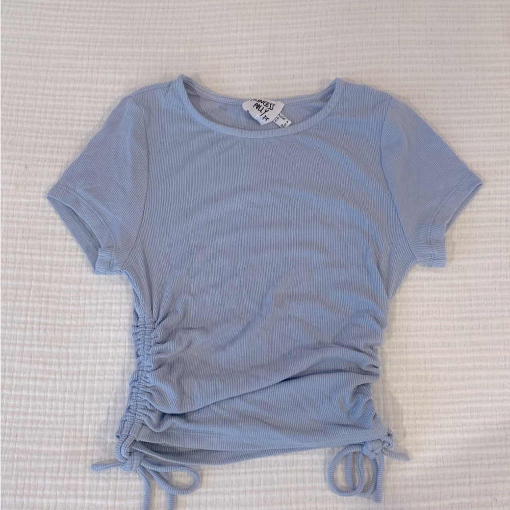 PRINCESS POLLY BLUE TIE SIDE CROP TEE RIBBED ADDISON TOP size: 0